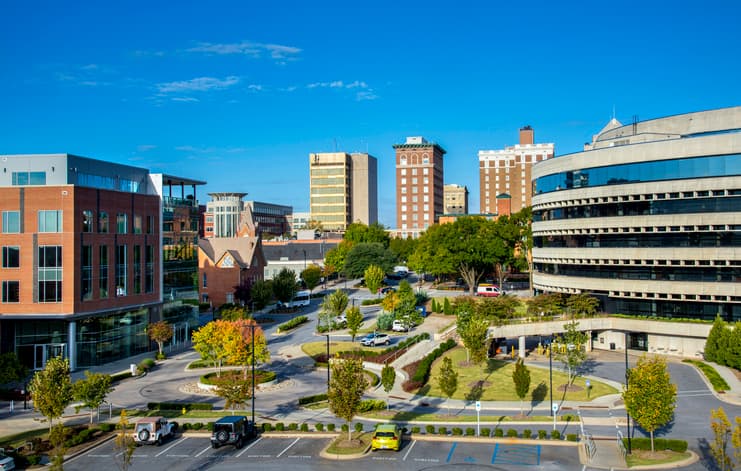 Shot of Downtown Greenville, South Carolina, the fastest growing urban area in South Carolina.
