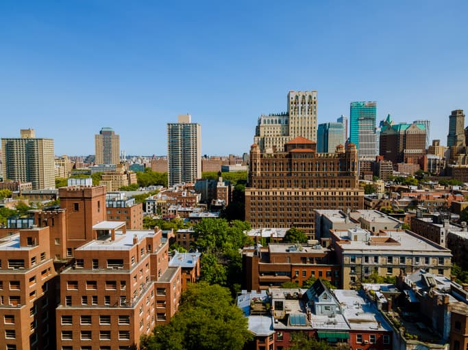 Aerial view of the Brooklyn skyline in New York City.